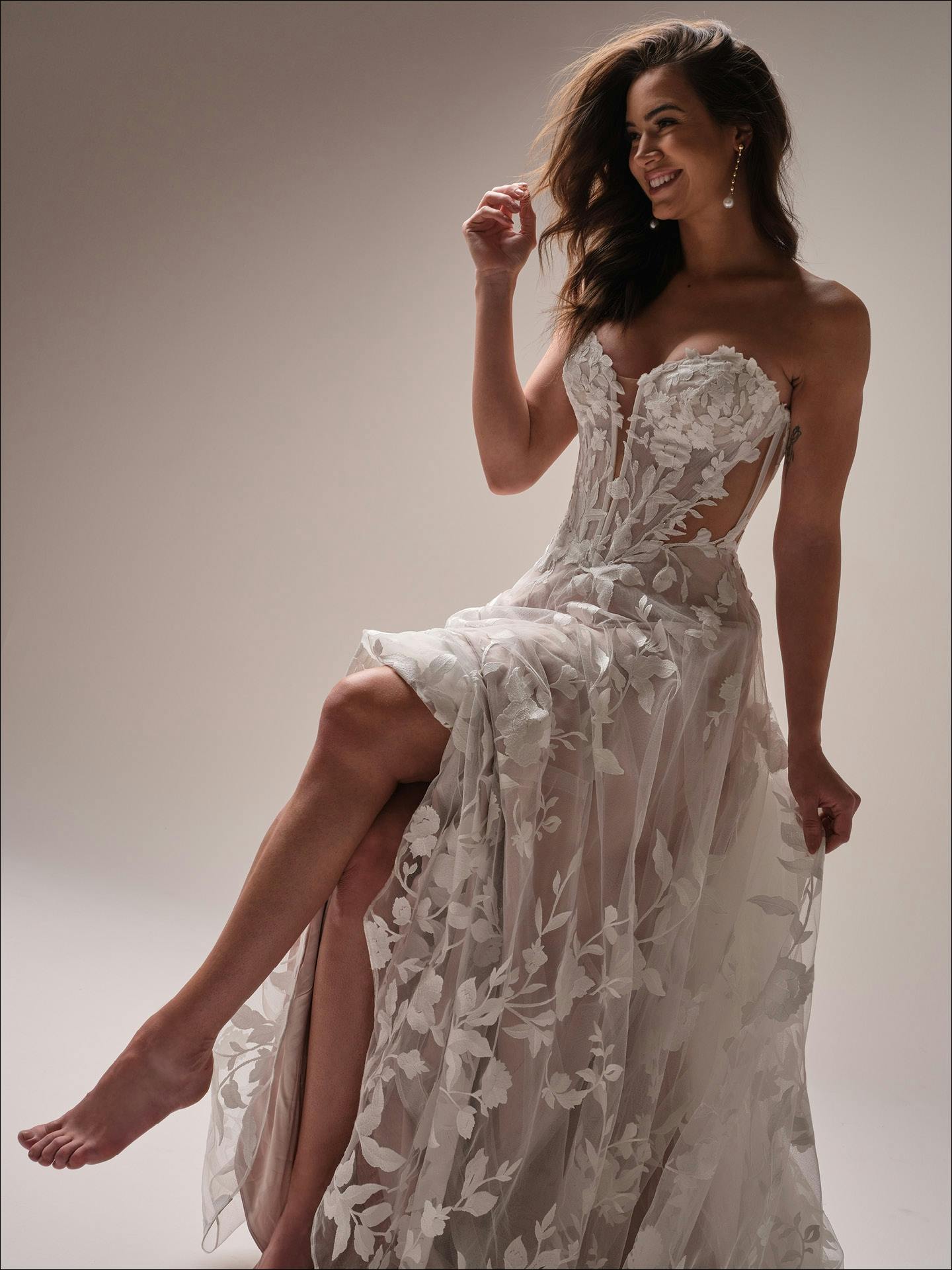 Soft beaded bridal gown detail
